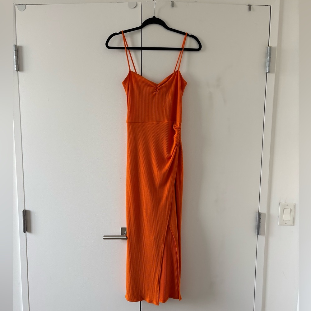 Reformation Vibrant Orange Midi Dress